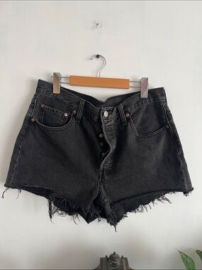 Levi's Black Distressed High-Waist Denim Shorts